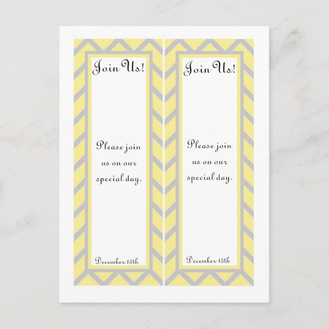 2 Modern Chevron Yellow/Grey Wedding Bookmarks Postcard (Front)