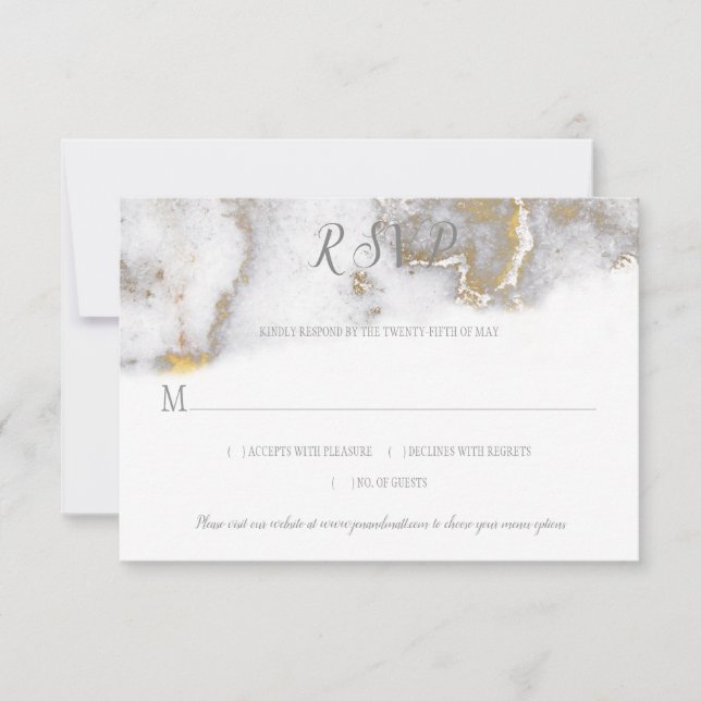 #2 Modern Gold Glitter and Grey Marble Effect RSVP (Front)