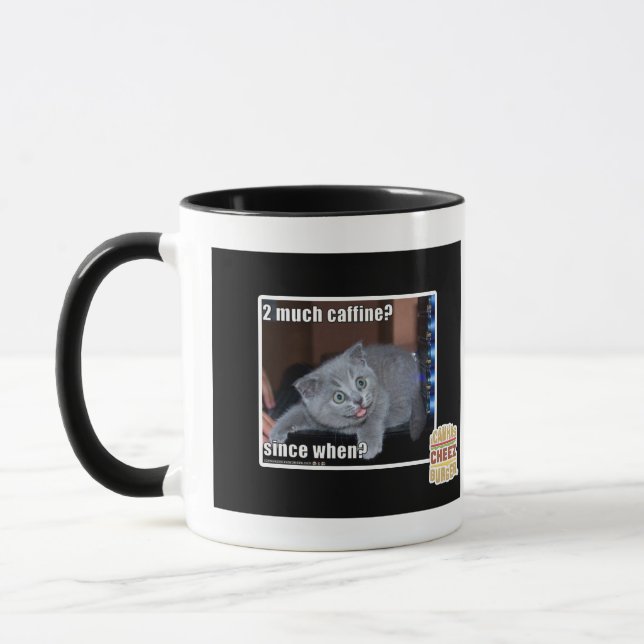 2 much caffine? mug (Left)