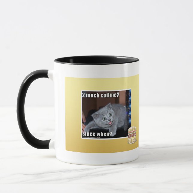 2 much caffine? mug (Left)
