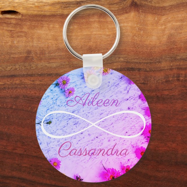 2 Names Simple Infinity Symbol Friends Flowers  Key Ring (Front)