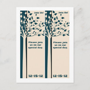 2 Navy/Creme Tree Bookmarks Save the Date Announcement Postcard