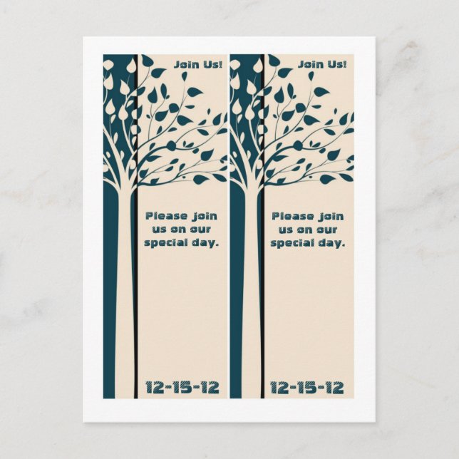 2 Navy/Creme Tree Bookmarks Save the Date Announcement Postcard (Front)
