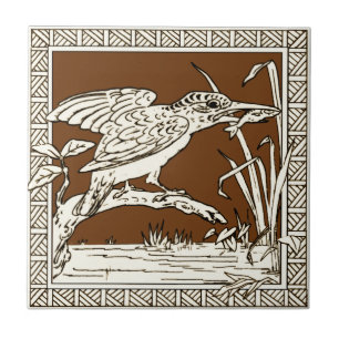 #2 of 12 Repro 1880s Minton Mocha Bird Series Ceramic Tile