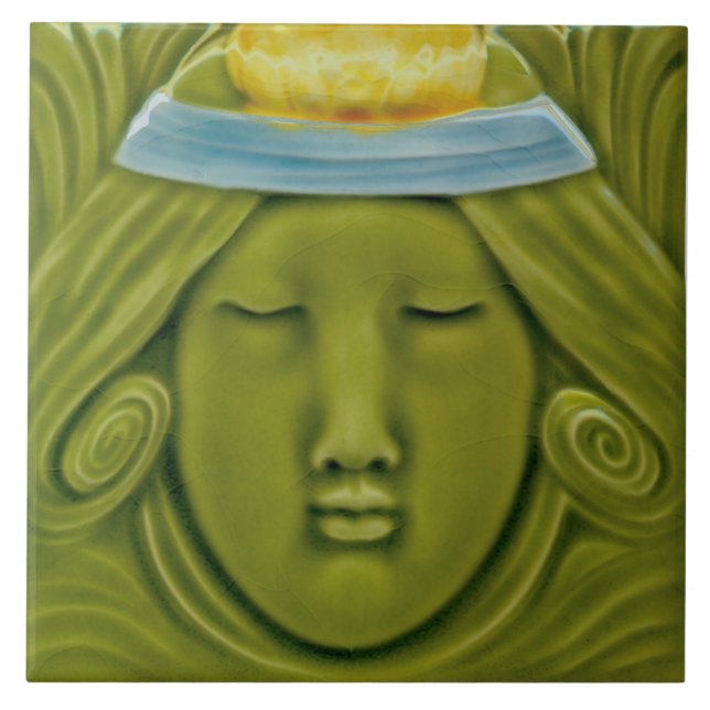 #2 of 3 Repro German Art Nouveau Jugendstil Ceramic Tile (Front)