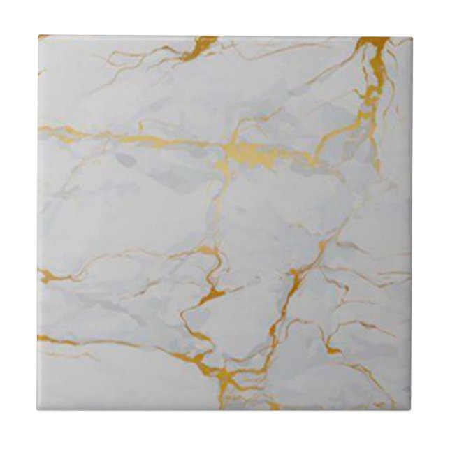 2 of 4 Gold Veined White Faux Marble 4.5" & 6" Ceramic Tile (Front)