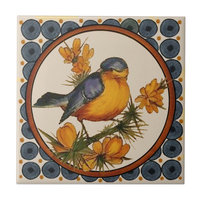 #2 of 5 Repro 1890s Doulton Lambeth Hand painted Ceramic Tile (Front)