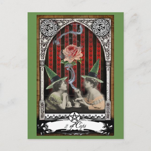 2 of Cups Victorian Witch Tarot Postcard (Front)