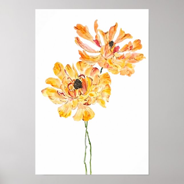 2 orange Japanese peonies watercolor  Poster (Front)