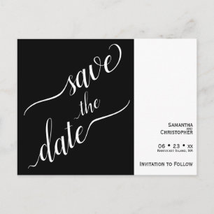 2 Pane Minimal Black & White Wedding Save the Date Postcard