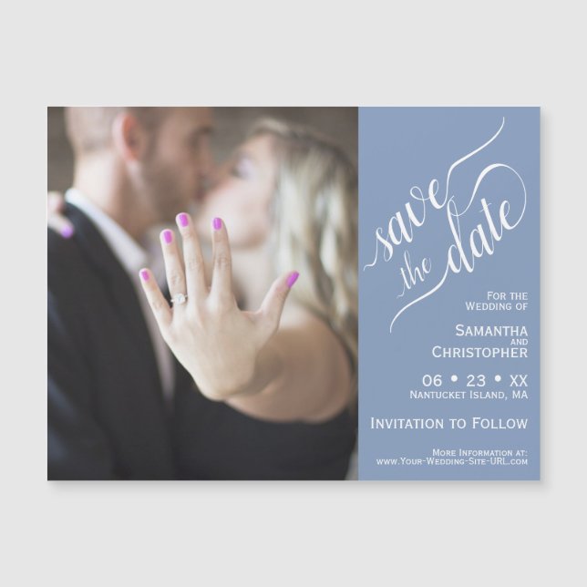 2 Pane Photo Wedding Save the Date Blue Magnet (Front)