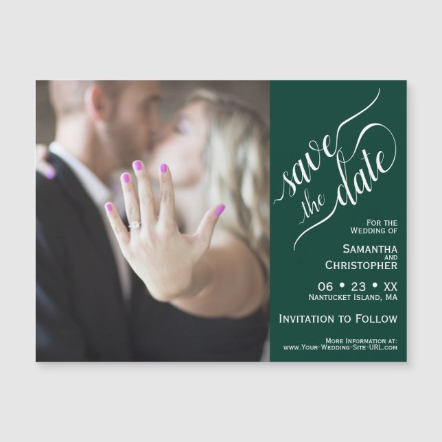 2 Pane Photo Wedding Save the Date Emerald Magnet (Front)