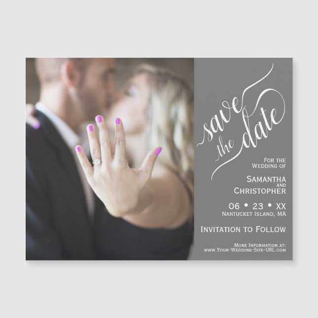 2 Pane Photo Wedding Save the Date Grey Magnet (Front)