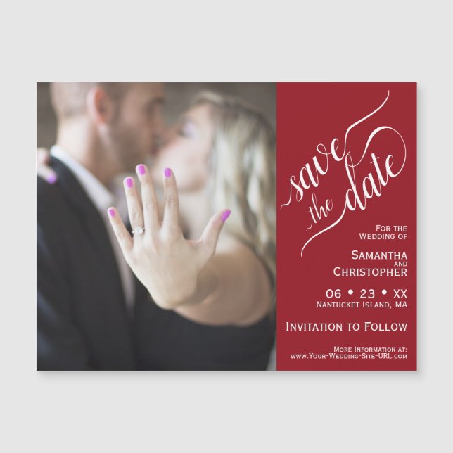 2 Pane Photo Wedding Save the Date Red Magnet (Front)