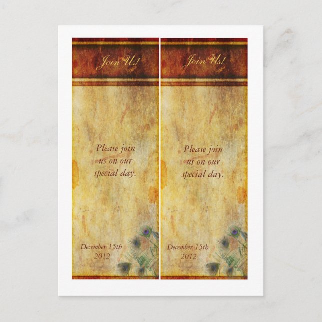 2 Peacock Feather Save the Date Bookmarks Announcement Postcard (Front)