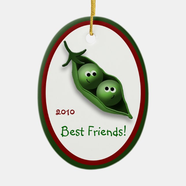 2 Peas in a Pod Oval Ceramic Christmas Ornament (Front)