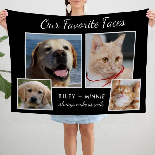 2 Pet Favourite Faces Photo Collage Fleece Blanket (2 Pet Favorite Faces Photo Collage Fleece Blanket)