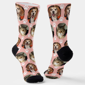  2 Pet Photo Paw Prints Rose Gold Cute  Socks