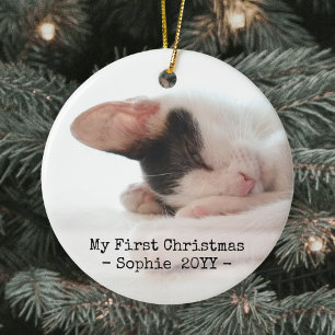 2 Pet Photos My 1st Christmas Simple Black & White Ceramic Ornament