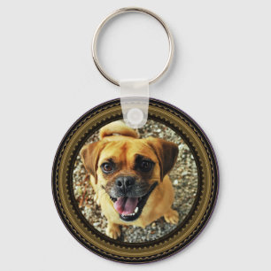 2 Pet Photos on Black Pattern Keychain