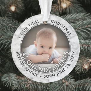 2 Photo 1st Christmas as Grandparents Faux Marble Ornament