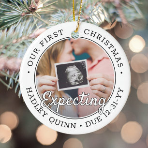 2 Photo 1st Xmas Expecting Baby New Parents Modern Ceramic Ornament