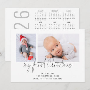2 Photo 2026 Calendar Baby First Christmas Holiday Card