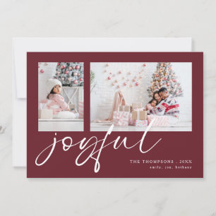 2 Photo 2026 Calendar Joyful Christmas Burgundy Holiday Card