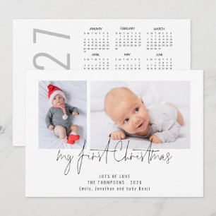 2 Photo 2027 Calendar Baby First Christmas Holiday Card
