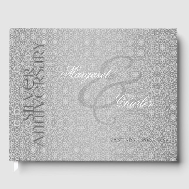 2-Photo 25th Silver Wedding Anniversary Party Guest Book (Front)