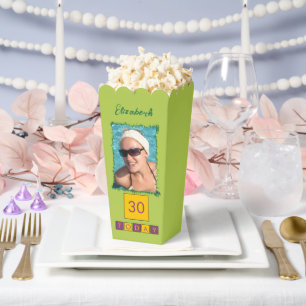 2 photo add name 30th *any age green popcorn favour box