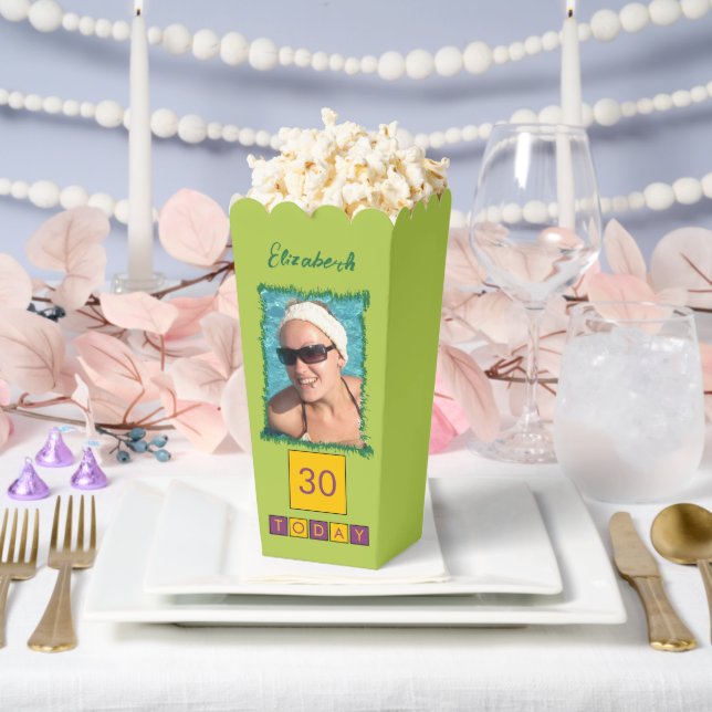 2 photo add name 30th *any age green popcorn favour box (Wedding)