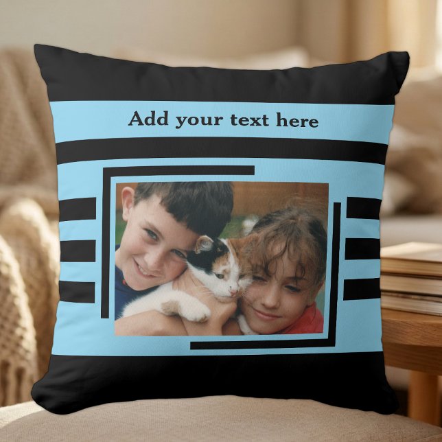 2 photo add text black blue cushion (Creator Uploaded)