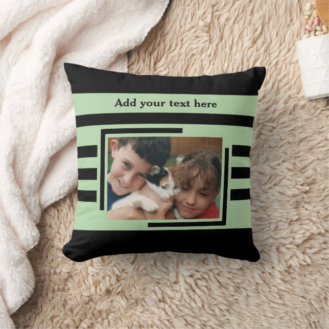 2 photo add text black green cushion (Blanket)