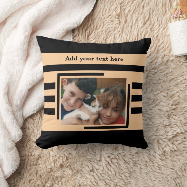 2 photo add text black peach cushion (Blanket)