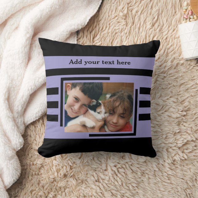 2 photo add text black purple cushion (Blanket)