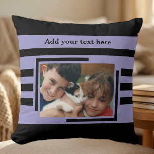 2 photo add text black purple cushion