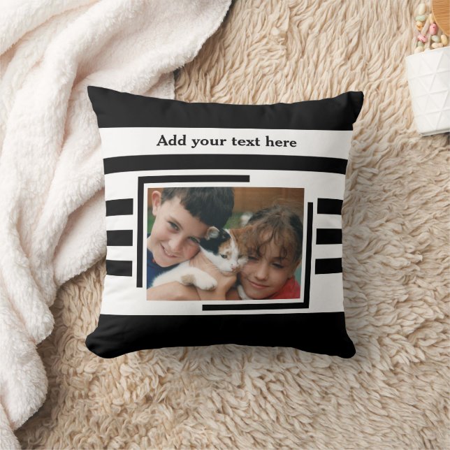 2 photo add text black white cushion (Blanket)