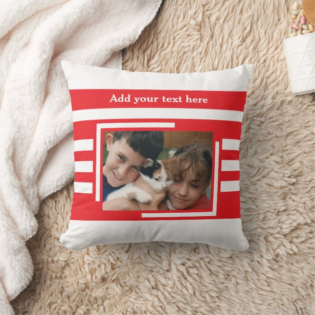 2 photo add text white red cushion (Blanket)