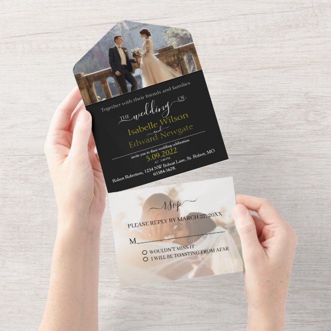 2 photo all in one wedding invitation, RSVP Invitation (Tearaway)