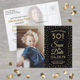 2 Photo Any Age Birthday Gold Black Save the Date Invitation Postcard