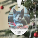 2 Photo Any Text Meowy Christmas Cat Black White Ornament<br><div class="desc">Celebrate the simple joys of your furry family member with a custom 2 photo oval acrylic ornament. Text and kitten pictures on this template are simple to personalise and can be different or the same on front and back. If preferred, change "Meowy Christmas" to any message you choose. Ornament can...</div>