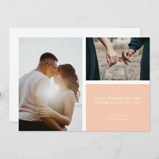 2 Photo Apricot Simple Engagement Announcement (Front/Back)