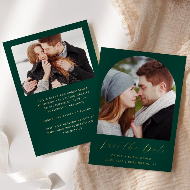 2-Photo Arch Emerald Green Gold Save the Date (Creator Uploaded)
