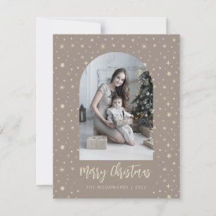 2-Photo Arch Stars Merry Christmas Brown Gold Holiday Card