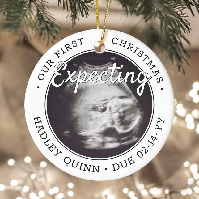 2 Photo Baby Ultrasound New Parents Expecting Ceramic Ornament (Creator Uploaded)