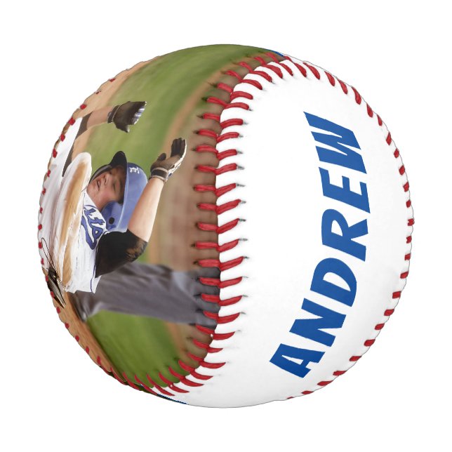 2 Photo Baseball Name Number Team Blue White (Angled)