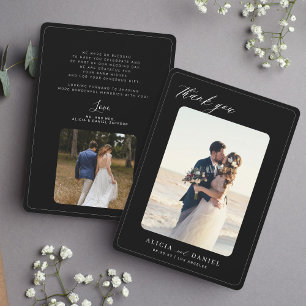 2 photo black and white elegant wedding thank you card