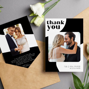 2 photo black and white wedding thank you card