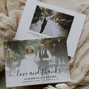 2-Photo Black Script Wedding Thank You Card